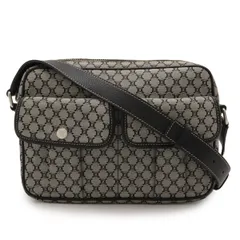 CELINE セリーヌ マカダム柄 ショルダーバッグ ポシェット 斜め掛け キャンバス レザー ブラック 黒 グレー シルバー金具