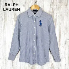 RALPH LAUREN CUSTOM FIT ラルフローレン カスタムフィット ビッグポニー ロゴ刺繍 ストライプ 総柄 コットン 長袖 シャツ ブルー レディース トップス