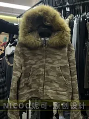 ハイクオリティ裏地シープスキン)Free!リアル ミリタリー スタッズ ファー ジップアップパーカー(カモフラ,カーディガン,パーカーTシャツ