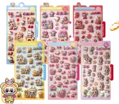 ラブブとキティのコラボ ぷっくり立体がかわいい♪  デコレーション シール セット ６種類セット　ラブブ かわいいウサギ風キャラクターやハート・リボン・スイーツモチーフがたっぷり詰まった、立体タイプのデコレーションシール