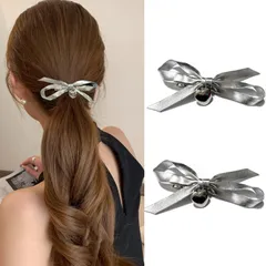 【人気商品】ヘアピン ヘアアクセサリー 髪留め クリップ 可愛い ヘアクリップ 跡がつかないピン 御洒落 蝶結びヘアークリップ リボン髪飾り おしゃれ ファッション 2個セット 簡約 エレガント レディース ファッション 小物