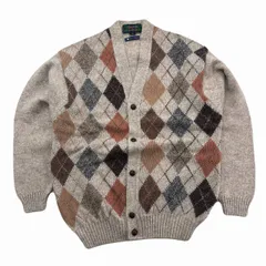 COLOURS ニットカーディガン メンズ M アーガイルチェック ベージュ ブラウン アイルランド製 アレキサンダージュリアン