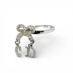 Christian Dior クリスチャン・ディオール　CDロゴチャーム リボン リング シルバー 10号　キングラム[68]