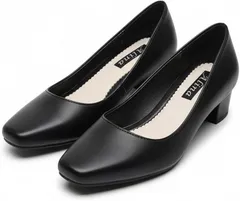 ａｄｚｕ パンプス レディース ローヒール 3cm PVC シンプル スクエアトゥ 通勤 面接 仕事用 オフィスカジュアル (ブラック,  24.0 cm)