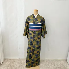 小紋　フルセット　雪輪　ウール　単衣　バチ衿　着物　I7 洗える 浴衣 雪花絞り 調 藤色 バチ衿 お仕立て上がり セオα 東レ