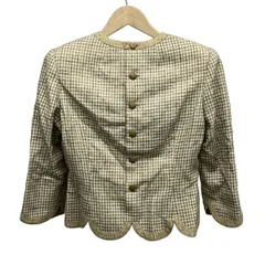 ジュンアシダ ジャケット サイズ9 M レディース美品  - グレーベージュ×ダークグレー×イエロー 長袖/肩パッド/チェック柄/秋/春