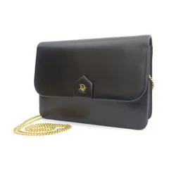 Christian Dior / クリスチャンディオール ◆ロゴ チェーン ショルダーバッグ ブラック レザー 斜めがけ  ブランド