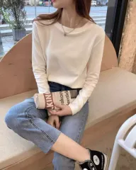 158 ベーシック 長袖 Tシャツ 白/L