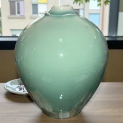 某有名オークション購入 高麗 作家物 銘あり 青磁 花瓶 フラワーベース 時代物 美品