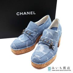 CHANEL シャネル 靴 ヒール ローファー インディゴ デニム コ