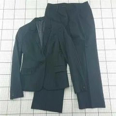 ◇ Θ グリーンレーベルリラクシング ストライプ パンツスーツ セットアップ レディース 40 ブラック系 E  【1601150030795】