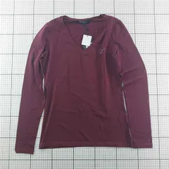 ◇ Θ トミー ヒルフィガー TOMMY HILFIGER WINSTON Vネック長袖Tシャツ バーガンディ レディース M E  【1601150030603】