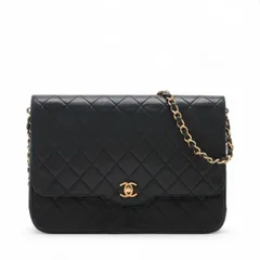 美品 シャネル マトラッセ ラムスキン チェーン レザー ショルダーバッグ 肩掛け ハンド 本革 ブラック 黒 レディース MMM DK53-8【中古】