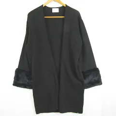 メルローズ MELROSE ロング ニット カーディガン 長袖 ファー 前開き ブラック kz12832