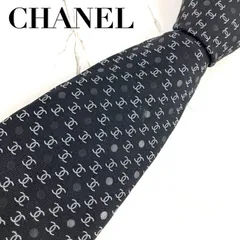 未使用に近い　CHANEL　シャネル　ネクタイ　ココマーク総柄×ドット柄　ロゴ　CC柄　チェーン　ブラック　光沢　肉厚　N1340