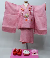 七五三 三歳 女児 正絹 総絞り 被布着物フルセット 赤色 被布に刺繍 祝着 三才 3才 3歳 女の子 お仕立て無料 NO42816-2