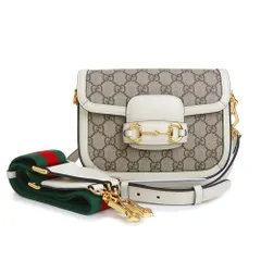 グッチ 658574 ホースビット 1955 ミニ スモール GGスプリームキャンバス レザー ベージュ ホワイト 2way ショルダーバッグ 斜め掛け ゴールド金具 GUCCI（未使用　展示品）
