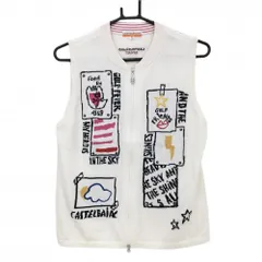 【美品】カステルバジャック ニットジップベスト 白×黒 前身頃総柄 ウール混  レディース 42(L) ゴルフウェア CASTELBAJAC