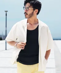 新品 未使用 JIGGYS SHOP(ジギーズショップ)HAORI シャツ 半袖 ノンボタン 羽織り専用 217928 ホワイト