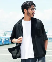 新品 未使用 JIGGYS SHOP(ジギーズショップ)メッシュオープンカラーシャツ 218070 ブラックのサムネイル