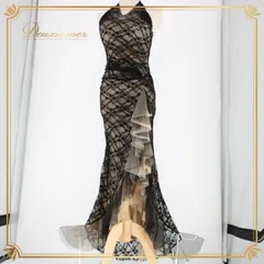 社交ダンス 衣装 ラテン ドレス ワンピース パーティドレス ブラック系 ベージュ系 レース ホルターネック ノースリーブ 花柄 ロングドレス エレガント スタイリッシュ 上品 セクシー パーティー 黒 ベージュ 花模様 ドレッシー ダンスウエア