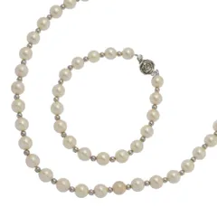 7.0-7.3mm アコヤ真珠/Japan Pearl/パール ネックレス ブレスレット ジュエリーセット Silver/銀製-37g/シルバー【♀】【B】【レディース】★■603568【中古】