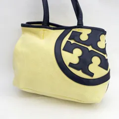 TORY BURCH / トリーバーチ ■トートバッグ キャンバス レザー ライトイエロー 紺  【バッグ/バック/BAG/鞄/カバン】 ブランド【中古】 