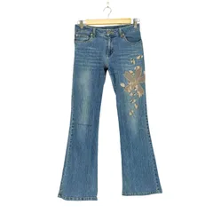 ユーズドフルギ USED古着 フラワーレース刺繍フレアデニムパンツ Y2K レディース  32