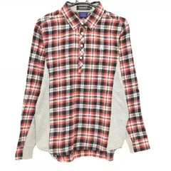 【美品】ルコックゴルフ 長袖ポロシャツ レッド×黒 チェック ボタンダウン サイドグレー  メンズ L ゴルフウェア le coq sportif