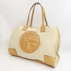 TORY BURCH / トリーバーチ ■トートバッグ レザー ジャガード キャンバス 茶 ベージュ 【バッグ/バック/BAG/鞄/カバン】 ブランド【中古】 