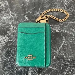 COACH グリーン PVC コインケース パスケース ゴールドチェーン