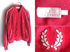 旧タグ FRED PERRY フレッドペリー ローレル刺繍 エンボス 総柄 ベロア ジャージ トラックジャケット ブルゾン M ピンクレッド 日本製
