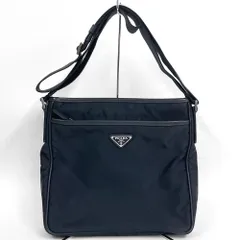 【中古】PRADA/プラダ サフィアーノレザー ナイロン ショルダーバッグ ネイビー シルバー金具 レディース メンズ ユニセックス