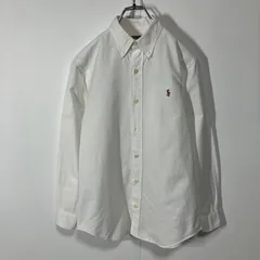 Polo by Ralph Lauren ポロバイラルフローレン 90s ヴィンテージ 緑タグ ロゴ 刺繍 ボタンダウン ラウンドカット コットン 長袖 シャツ ホワイト 160