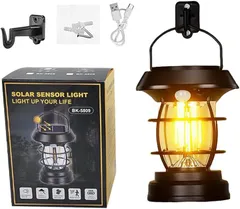 Lamake ソーラーランタンソーラー充電/Type-C充電両用ledライト 室内 高輝度 防水 アウトドア用 4つ照明モード 人感センサー付き 作業灯