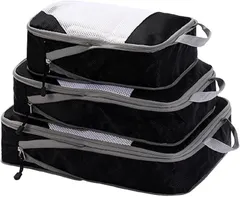 Lamake トラベルポーチ 圧縮袋 旅行圧縮バッグ 3点セット ファスナー圧縮 スペース節約 便利グッズ 海外旅行 衣類仕分け 防水・防塵 黒