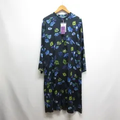 B&Y ユナイテッドアローズ BEAUTY&YOUTH ビューティー&ユース リバティプリント 長袖 ワンピース S ネイビー 花柄 アンダースカート付き タグ付き