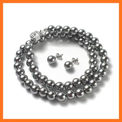 【新品】 [CRANES COLLECTION] パール ネックレス ピアス 2点 セット 日本製 国産真珠 グレー 自社生産 8mm珠 60cm 冠婚葬祭 巾着袋付 選べる6サイズ (シルバーブラックカラー 60P) 1