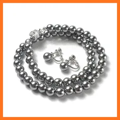 【新品】 [CRANES COLLECTION] パール ネックレス イヤリング 2点 セット 日本製 グレー 国産真珠 自社生産 8mm珠 56cm 冠婚葬祭 巾着袋付(シルバーブラックカラー 56E) 1