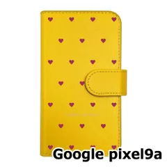 【新品未使用】 Google pixel9a 手帳型スマホ ケース ハート柄 (カバー色イエロー×ボルドー柄) ドット シンプル おしゃれ カード収納 PUレザー flip2-pixel9a-ye-20080