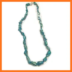 【新品】 [薇嵐Waylan] タヒチ真珠 不定形ストーンネックレス シンプルデザイン 925シルバークロス レディース 上品で個性的なジュエリー (38cm-40cm) (green)