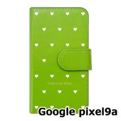 【新品未使用】 Google pixel9a 手帳型スマホ ケース ハート柄 (カバー色グリーン×ホワイト柄) ドット シンプル おしゃれ カード収納 PUレザー flip2-pixel9a-gr-20082