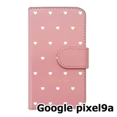 【新品未使用】 Google pixel9a 手帳型スマホ ケース ハート柄 (カバー色ピンク×ホワイト柄) ドット シンプル おしゃれ カード収納 PUレザー flip2-pixel9a-pk-20082