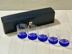 【希少】ヴィンテージ ピエール カルダン コバルトブルー 脚付きローボールグラス ロックグラス 5個セット 昭和レトロ【未使用/保管品】MEN1036WAT