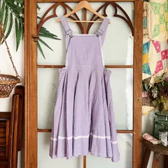 70'sヴィンテージギンガムチェックエプロンワンピース（m10）