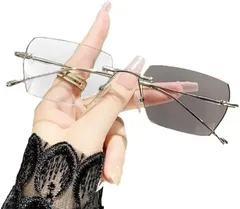 REONAS リムレス メガネ ユニセックス 男女兼用 度なし ブルーライトカット 伊達メガネ 軽量 おしゃれ リムレスメガネ (シルバー,  143-19-142)