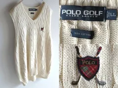 希少 ビンテージ POLO GOLF RALPH LAUREN ポロゴルフ ラルフローレン ビームス別注元ネタ/クレストロゴ コットン ケーブルニットベスト LL