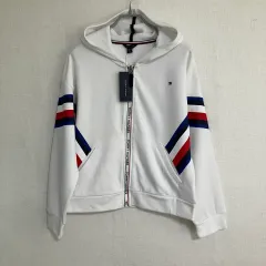 トミーヒルフィガー 白 ストライプ フード ジップアップ
