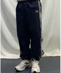アディダス ボタン ネイビー 3本線 トレーニングパンツ