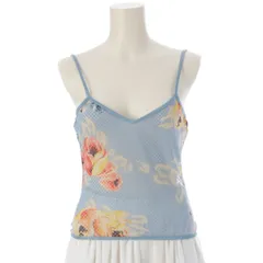 ディオール 2001 ナイロン アーカイブ ガリアーノ期 BLUE FLOWER メッシュ  タンクトップ キャミソール トップス ブルー マルチカラー F38【中古】